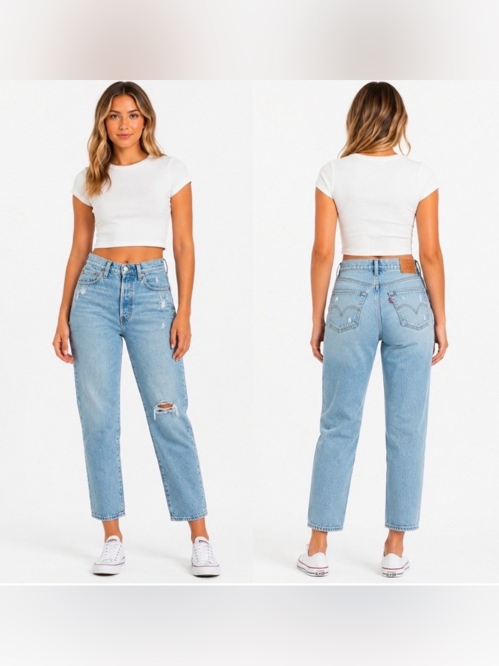 Levis Womens 27 Ribcage Straight Ankle Jeans Distressed Light Denim High Rise